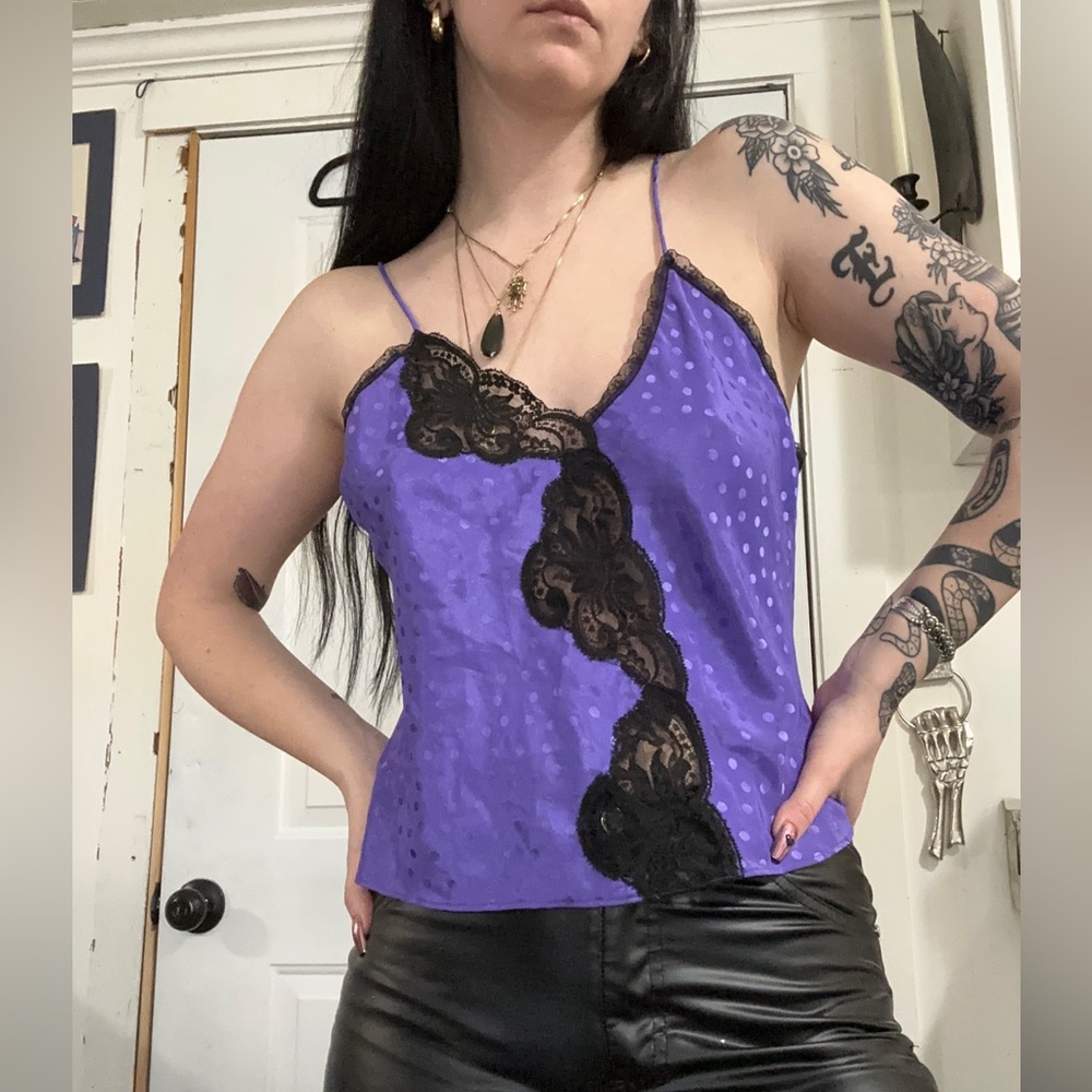 Polka dot lace skimpy tank top
